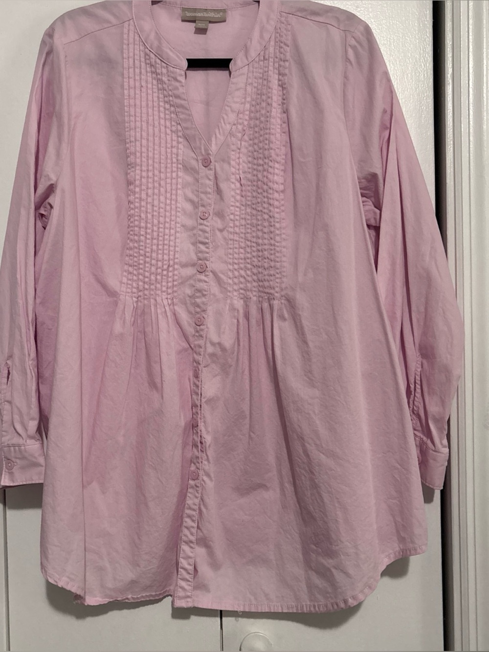 Women Within Pink cotton button-up pintucked tunic plus 18/20W